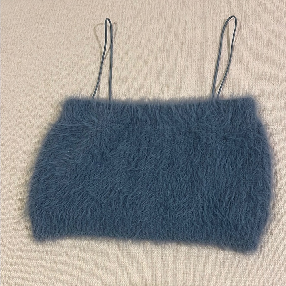 ZARA Fuzzy Blue Crop Tank Top Size Large